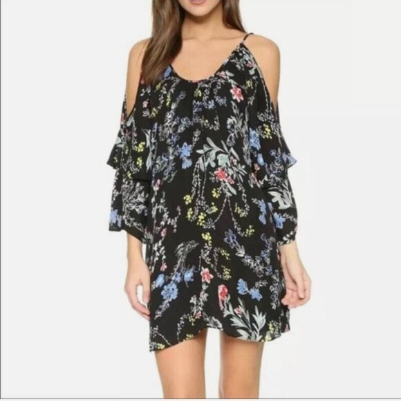 Parker Dresses & Skirts - Parker Black Agave Floral Cold Shoulder Silk Mini Dress, Size Small